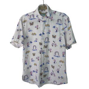 Sea Plane Mens Shirt Size XS White White Short Sleeve Button Down Animal Print